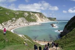 path-down-to-beach-east-of-Durdle-door-limestone-arch-Lulworth-Dorset-England
