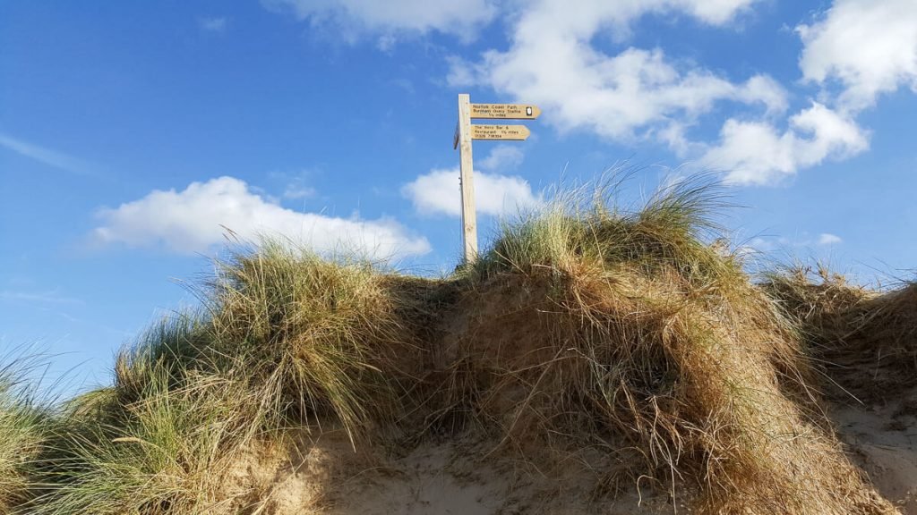 Coastal-walk-signpost-from Holkham-wells-next-the-sea