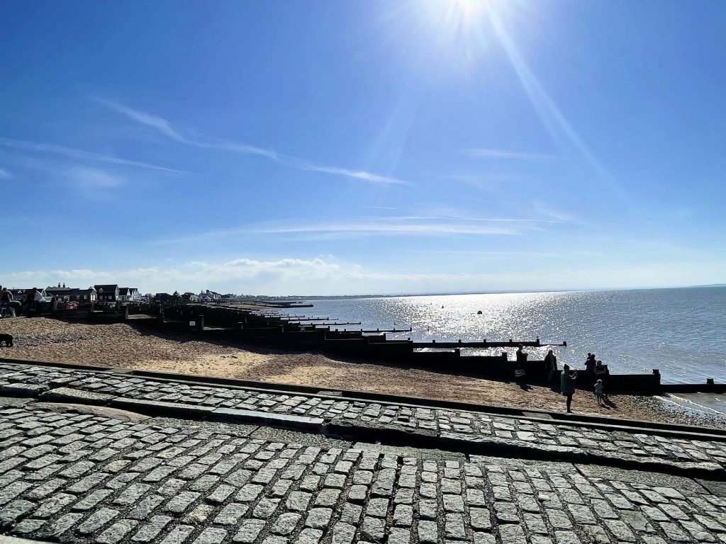 Whitstable-beach-on-a-sunny-day-wooden-groynes